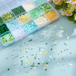 グリーンをテーマにしたDIYジュエリー作りキット  プラスチック製のパイルビーズを含む  シードビーズ  ミックスカラー  5x1.4mm  穴：1mm&nbsp;DIY-ME0001-19
