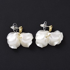 アクリルイミテーションシェルダングルイヤリング  女性用アロイクラスタードロップイヤリング、スターリングシルバーピン925本付き  ホワイト  32mm  ピン：0.8mm&nbsp;EJEW-L281-04A
