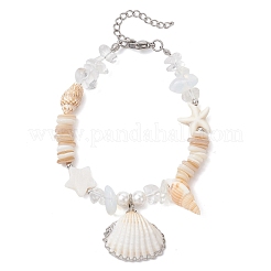 Браслеты с подвесками из натуральных спиральных ракушек и жемчуга для женщин&nbsp;BJEW-TA00706