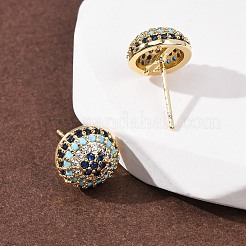 Полукруглые серьги-гвоздики из латуни с микропаве из кубического циркония&nbsp;EJEW-H178-08G