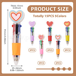 15 penna a sfera multicolore a forma di cuore in plastica da 5 colori&nbsp;AJEW-TA0005-79