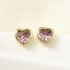 Серьги-гвоздики в форме сердца из латуни с кубическим цирконием EJEW-L261-030G