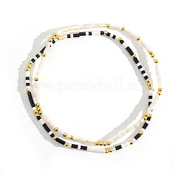 2шт. набор из эластичного браслета в стиле бохо из стеклянных бусин с латунными бусинами&nbsp;HV2653