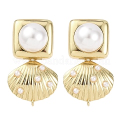 Латунные квадратные серьги-гвоздики в форме ракушки EJEW-H165-01B-G