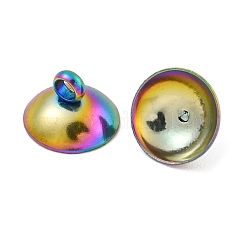 304ステンレススチールビーズキャップペンダントベイル  グローブガラスバブルカバーペンダント用  虹色  8mm  穴：1.8mm&nbsp;STAS-G224-24M-10