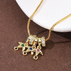 真鍮パヴェのカラフルなキュービックジルコニアペンダント、ベネチアンチェーン、調節可能なスライダーネックレス  18KGP本金メッキ  ラックめっき  長持ちメッキ  カドミウムフリー＆鉛フリー  魚  19.17インチ（48.7cm）&nbsp;NJEW-D348-03A-G