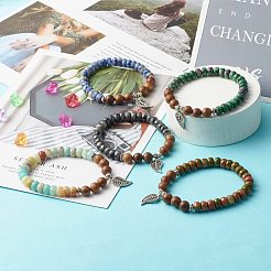 Bracelet extensible reiki pierre naturelle mélangée et perles de bois wengé&nbsp;BJEW-JB06896