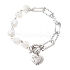 Браслеты из бусин из ракушек с гальваническим покрытием и цепочек-скрепок из нержавеющей стали 304 для женщин&nbsp;BJEW-JB12892