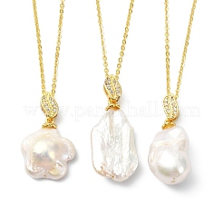 Collana da donna con ciondolo a forma di perla keshi barocca naturale e catena a maglie in ottone.&nbsp;NJEW-JN06174