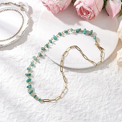 Collares de cadena con clip de acero inoxidable 304 y cuentas de turquesa sintética hechas a mano&nbsp;NJEW-JN05499-02