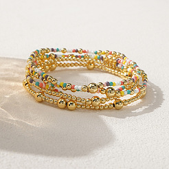 5 шт. 5 варианта браслетов из латуни и стеклянных бусин&nbsp;LM8545-1