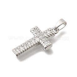 真鍮マイクロパヴェクリアキュービックジルコニアペンダント  クロスチャーム  長持ちメッキ  プラチナ  21x11x2mm  穴：5x3mm&nbsp;KK-B187-06P