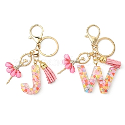 Porte-clés pendentif en résine pailletée transparente avec lettres A à Z&nbsp;KEYC-FZ00024-16