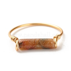 Кольцо на палец с бусинами из натурального нефрита RJEW-JR00404-03