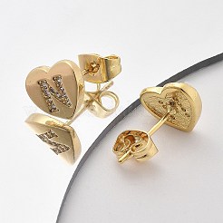 Серьги-гвоздики из латуни с микропаве из прозрачного кубического циркония EJEW-K299-01G-N