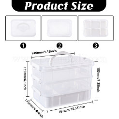 3層プラスチックハンドル付きオーガナイザーボックス  長方形  ホワイト  26.7x17.5x18.5cm&nbsp;CON-WH0095-212A