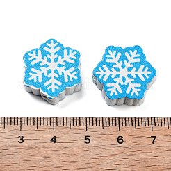 クリスマステーマのプリントウッドビーズ  染め  スノーフレーク  19.5x17.5x5.5mm  穴：2mm&nbsp;WOOD-M015-05E