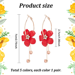 5 пара двухцветных акриловых сережек-колец в форме цветка с кисточкой из стразов&nbsp;EJEW-AN0003-70