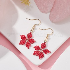 Boucles d'oreilles pendantes flocon de neige tressées en graines de verre&nbsp;EJEW-MZ00069-01