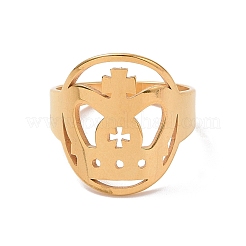 Anillo de dedo con corona cruzada de acero inoxidable con revestimiento iónico (IP) 201&nbsp;RJEW-J051-48G