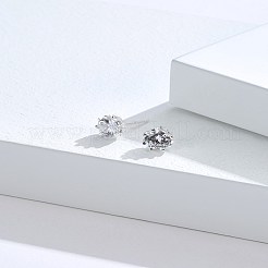 ロジウムメッキ 925 スターリングシルバー キュービック ジルコニア スタッド イヤリング 女性用  透明  プラチナ&nbsp;EJEW-BB72113