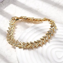 Браслеты-цепочки из латуни с V-образным звеном и микропаве из прозрачных кубических цирконий&nbsp;BJEW-C130-04G