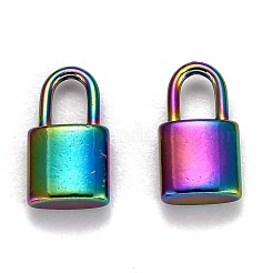 イオンプレーティング（IP）304ステンレスペンダント  南京錠  虹色  11x6x3mm  穴：2.5x4mm&nbsp;STAS-H416-87MC-A