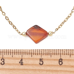 Colgante de rombo de ámbar natural y collar de cadena satélite de acero inoxidable 304 para mujer&nbsp;NJEW-JN06282