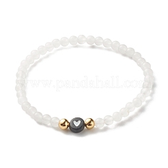 Conjunto de pulsera elástica de cuentas redondas de jade blanco natural&nbsp;BJEW-JB07000