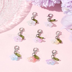 8色の花のアクリルペンダントデコレーション8個  合金製カニカン付き  ミックスカラー  27mm  1pc /カラー&nbsp;HJEW-FS00034-03