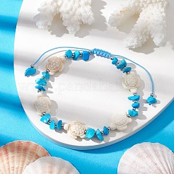 Женские бусы из синтетической бирюзы с браслетом из натурального магнезита AJEW-AN00576-02