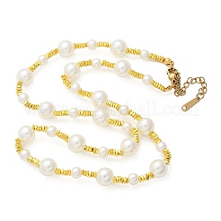 Круглые ожерелья из нержавеющей стали 304 и пластика ABS с имитацией жемчуга для женщин NJEW-S442-11G