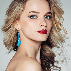 7 пара двухцветных алюминиевых сетчатых сережек-подвесок в форме ромба для женщин EJEW-AN0001-71