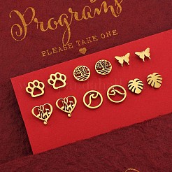 6 пара серег-гвоздиков из хирургической нержавеющей стали 316 в двух стилях с изображением бабочек JE932A