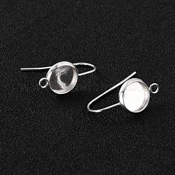 304ステンレススチールピアスフック  垂直ループ付き  フラットラウンド  925銀メッキ  20x10x1.5mm  穴：1.8mm  トレイ：8mm  20ゲージ  ピン：0.8mm&nbsp;STAS-F271-01A-S