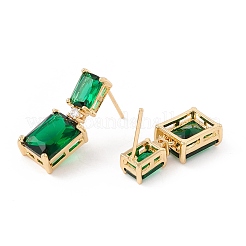 Прямоугольные серьги-гвоздики с подвесками из настоящего 18-каратного золота с кубическим цирконием KK-E005-16G