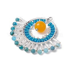 Подвески-веера из натурального малайзийского нефрита (окрашенного) и стеклянных бусин&nbsp;PALLOY-MZ00308-02