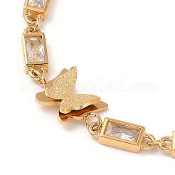 Браслет с прямоугольными фианитами и звеньями бабочки BJEW-D025-04G-02