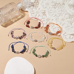 天然チップ宝石編組ビーズ ブレスレット セット  女性のための合金ラインストーン＆エナメルナザールボンジュウリンクブレスレット  ミックスカラー  内径：1-1/8~3-1/8インチ（3~8cm）  7個/セット&nbsp;BJEW-JB08948