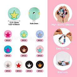 50 шт. 10-цветные круглые бусины со звездочками из пищевого экологически чистого силикона SIL-TA0001-47
