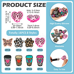 16 шт. 8 стильных силиконовых бусин с леопардовым принтом SIL-TA0002-69