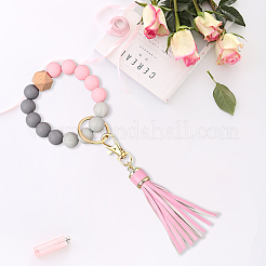 1шт силиконовый круглый брелок с бусинами на запястье AJEW-CL0001-11C