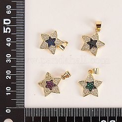 真鍮製マイクロパヴェキュービックジルコニアペンダント  18KGP本金メッキ  スター  ミディアムブルー  17x15x3mm  穴：4x3mm  5個/箱&nbsp;FIND-SZ0002-53A