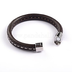シンプルなスタイルのレザーコードブレスレット  304ステンレススチール製マグネット留め具付き  ミックスカラー  210x11x6mm&nbsp;BJEW-P128-07