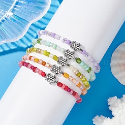 Браслет из сплава черепахи и стеклянных семян BJEW-JB09750