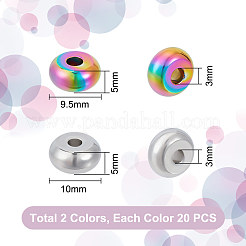 40個 2スタイル 201 & 304 ステンレススチールビーズセット  ディスク/ロンデル  ミックスカラー  9.5~10x5mm  穴：3mm  20個/スタイル&nbsp;STAS-UN0051-97