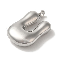 変色しない304ステンレススチールペンダント  バルーンレターチャーム  ステンレス鋼色  U字  25x15.5x6mm  穴：2mm&nbsp;STAS-M017-08P-14