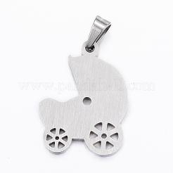 変色しにくい304ステンレススチールペンダント  乳母車  ステンレス鋼色  26.5x20x2mm  穴：3.5x6mm&nbsp;STAS-P163-07P