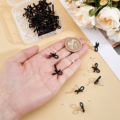 42個の蝶結びスプレーペイント合金スタッドピアス金具  925つのスターリングシルバーピン付き  カン付き  84個のプラスチック製イヤーナット  ブラック  10x16mm&nbsp;EJEW-ME0001-26B