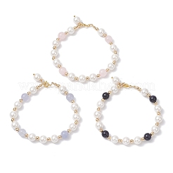 3 шт. 3 стильных браслета из круглых бусин из ракушечного жемчуга и натуральных и синтетических смешанных драгоценных камней для женщин BJEW-JB12502
